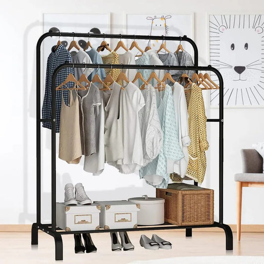 Modern Clothes Hanging Stand with Shoe Rack – Space-Saving Wardrobe Organizer