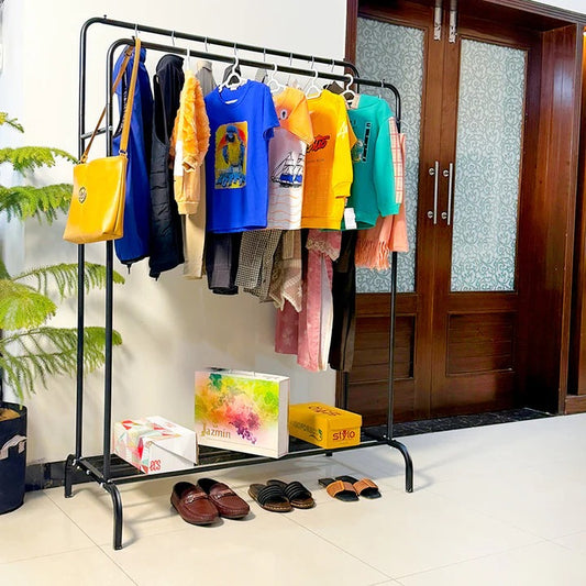 Modern Clothes Hanging Stand with Shoe Rack – Space-Saving Wardrobe Organizer